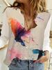 Fashion Retro Butterfly Group Print Long Sleeve Blouse Spring Spring Lapel Button Casual Blouse Ladies Home Shirt