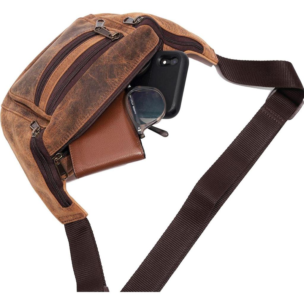 Ny Premium Buffelskinn Midjeväska Midjeväska Multifunktionell Höftväska Resepåse för kvinnor och män