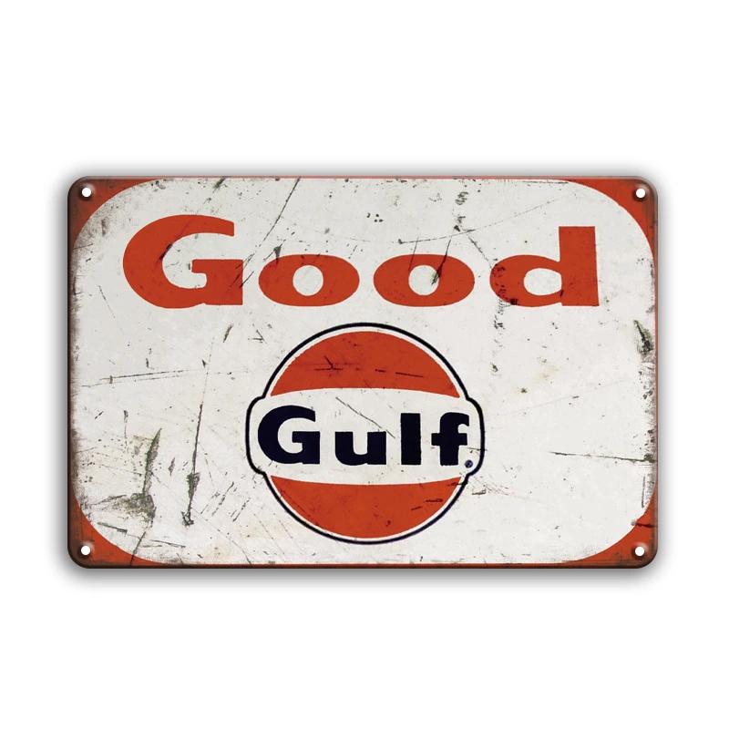 Vintage Decor Shabby Chic Metal Tin Signs Gulf Esso Agip Man Cave Wall Decoraion Motor Oil Garage Wall Stickers Gas Decor Pla