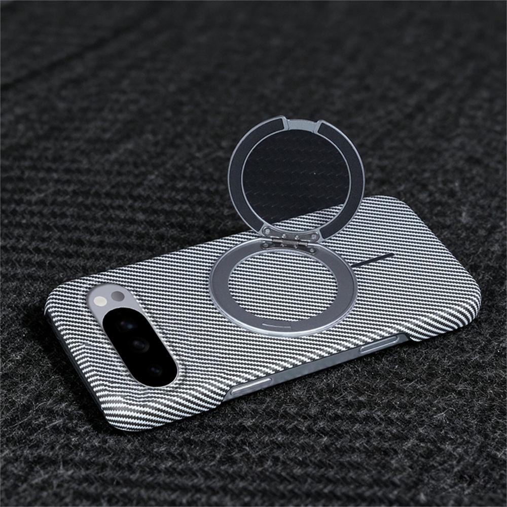 Luxury Rotating Magnetic Stand Carbon Fiber Phone Case for Google Pixel 9 10 Pro XL 9A Magnet Ring Folding Bracket Hard Cover