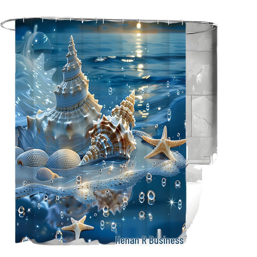 Muschel Strand Duschvorhang Set mit 12 Haken - Badezimmer Dekoration und Zubehör.