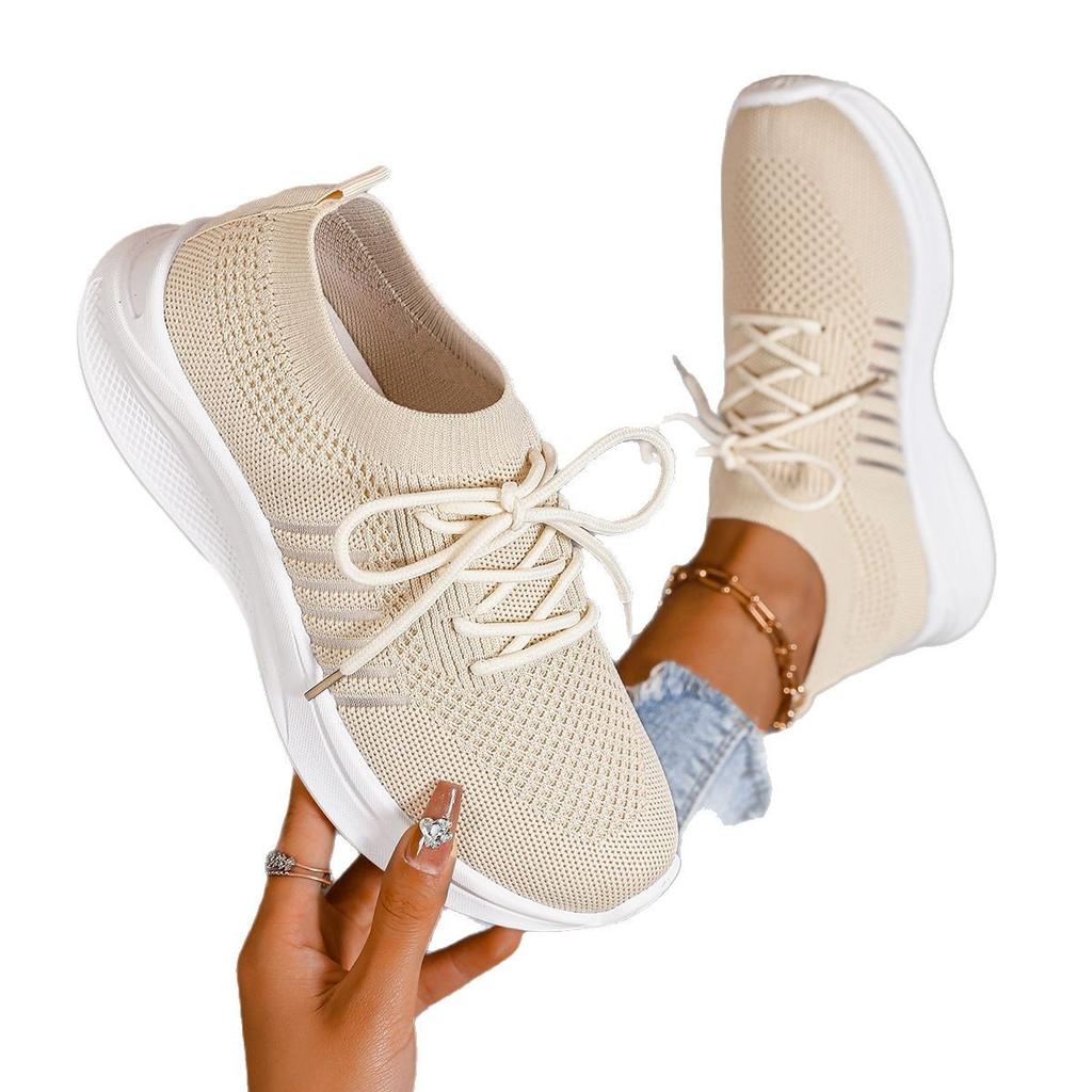 Fashion Summer Mesh Casual Shoes Breathable Slip on Lightweight Sports Sneakers Women Lace Up Fashion Comfortable Walking Shoes