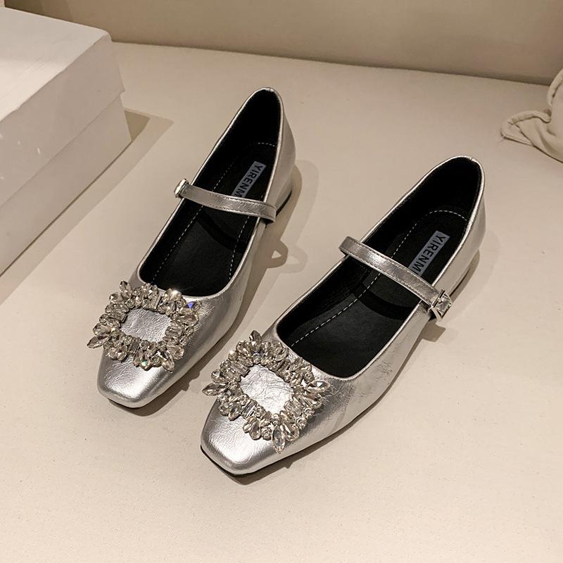 

Туфли Мэри Джейн женские весна 2025 новые французские стразы квадратная пряжка модные одинарные туфли квадратный носок толстый каблук высокие каблуки женские 41