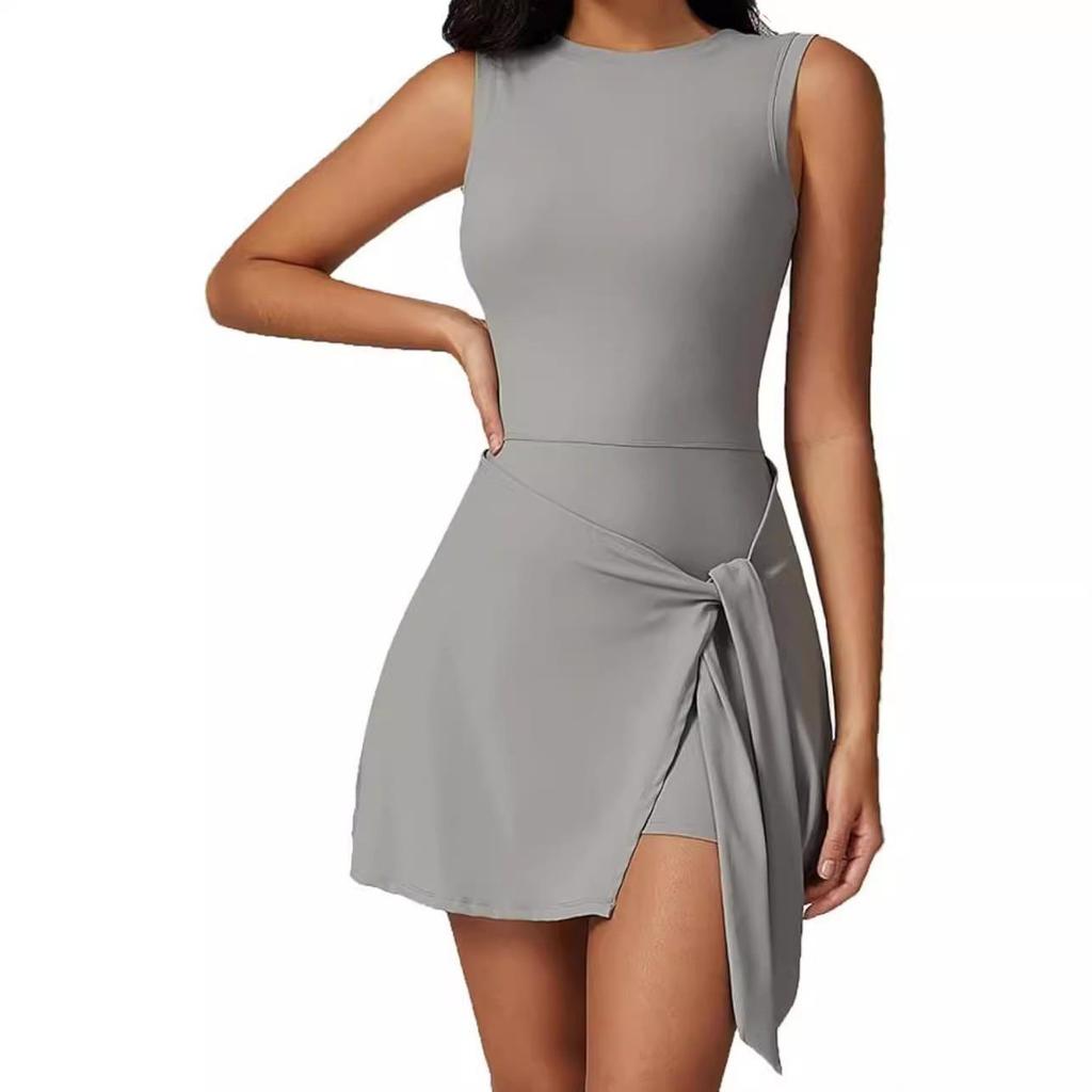 Sexy Sleeveless Backless Yoga Jumpsuit Skirt with Waist Cinching