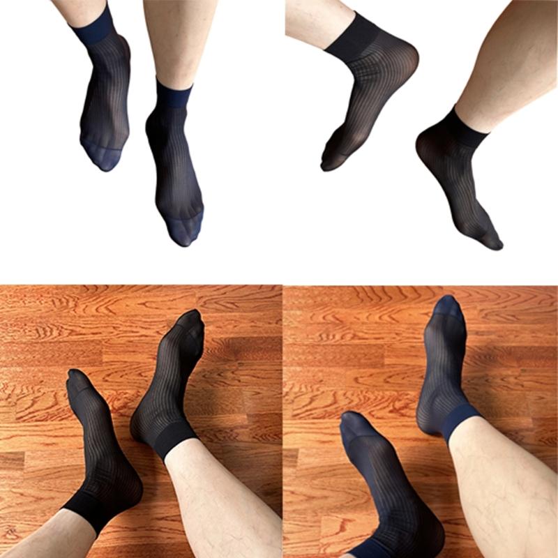 Herren Nylon Durchsichtige Anzugsocken Business Kleidersocken Elastisch Dünn Gestreift Durchsichtig Formell Kurzrohr Knöchelsocken
