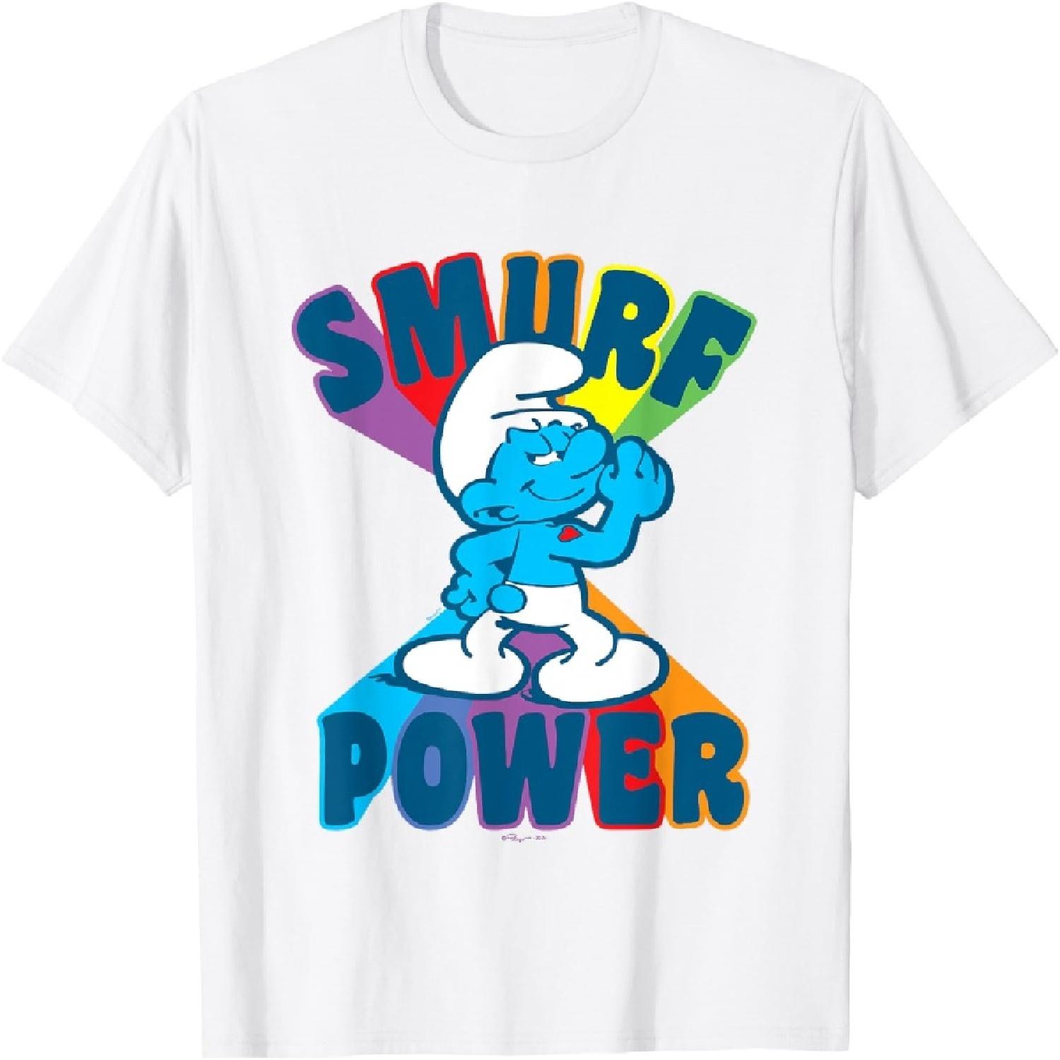 

The Smurfs Smurf Power Hefty Smurf Rainbow Logo T-Shirt XXXXXL білий