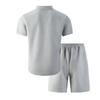 2026 Men's European-American Casual Waffle Texture Summer Set: Solid Color Lapel Short Sleeve Shirt & Shorts