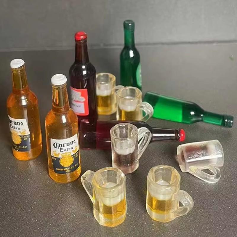 1 SET 1/6 Scale Simulation Miniature Mini Beer With Cup Drinks Water Bottle Model For Ob11 Bjd Dolls House Accessories Kids Toys