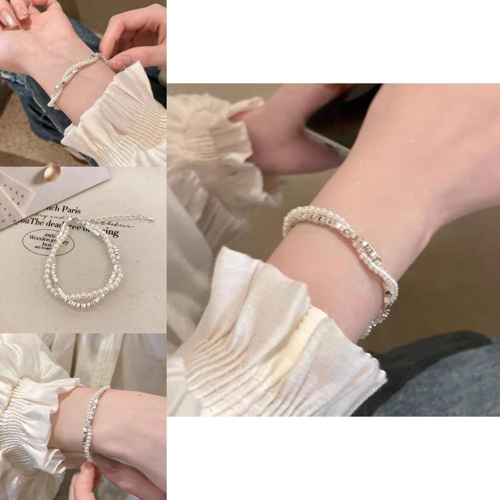 Elegant Double Layer Pearl Beaded Bracelet For Women With Luxurious Design And Irregular Silver Accents