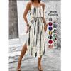 Women's Summer Spaghetti Strap Dress with Belt & Side Slit - Casual Sleeveless Flowy Dress
