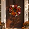 60cm Autumn Maple Leaf Front Door Wreath with Artificial Berries Pumpkins and Pine Cones for Seasonal Home Decoration