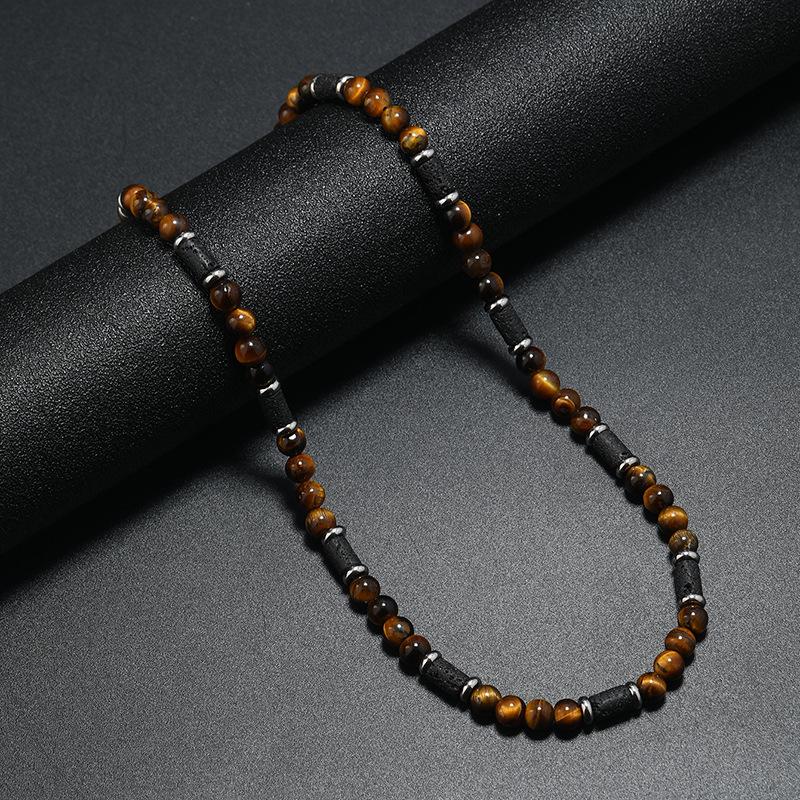 Fashion Trend Design Handmade Beaded Natural Tiger Stone Natural Stone Neck Chain Bohemian Necklace