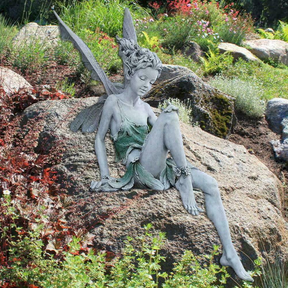 Garden Fairy Angel Girl Resin Statue Yard Art Ornament Girl Outdoor Angel Turek Resin Sitting Statue Craft Figurines W4H7