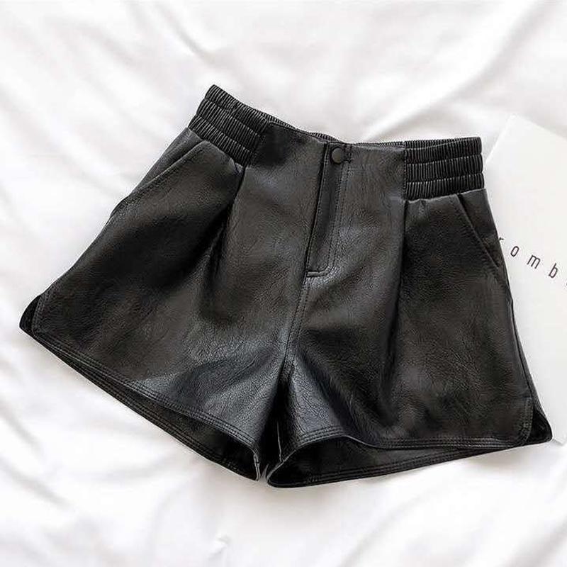 Shorts Women's Loose High Waist Leather Pants Solid Color Casual Wide Leg Pants