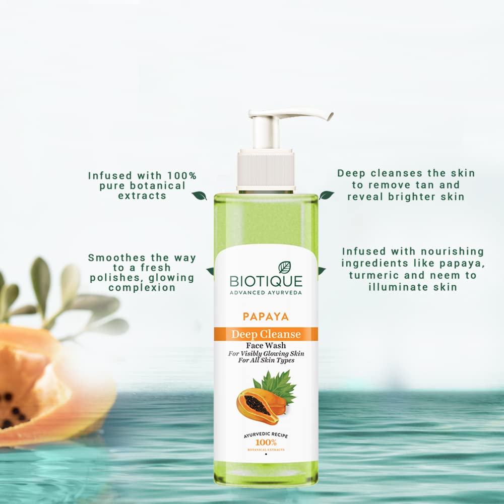 Biotique Papaya Face Wash For Glowing Skin Deep Cleanse 200ml Gentle Exfoliation All Skin Types Natural Botanicals