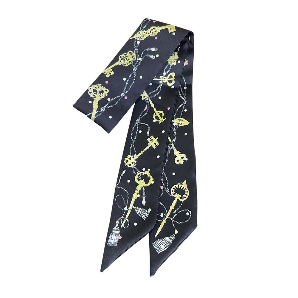Women Noble Key Printing Skinny Bag Scarf Brand Twill Silk Foulard Neck Tie Scarves For Ladies