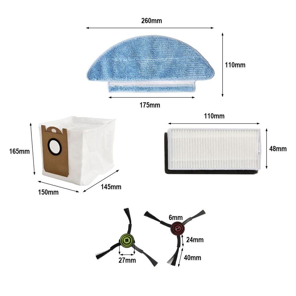 Für Medion X20 SW+ / MD 11415 Für Medion Für X21 SW+ / MD 11500 Filter Wischmopp Tuch Seitenbürsten-Set Staubsaugerzubehör