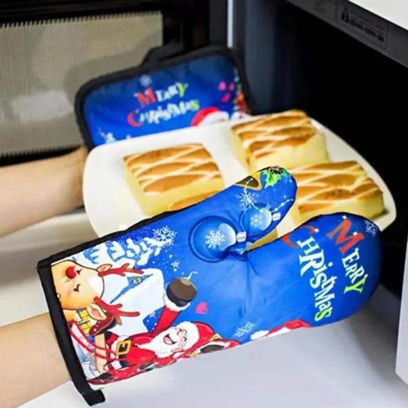 Kitchen Gloves Insulation Merry Christmas Pad Cooking Microwave Gloves Baking BBQ Oven Pot Holders Oven Mitts Potholder Pad