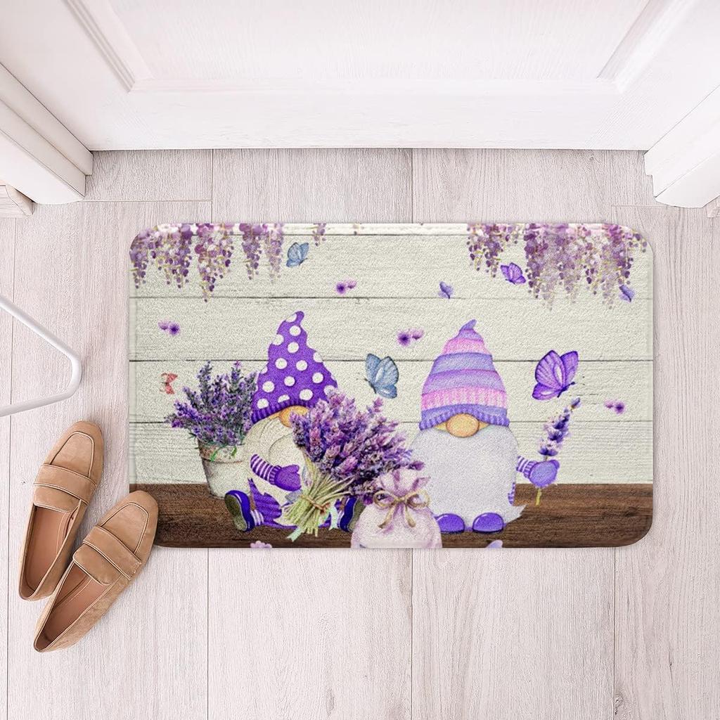 Purple Flowers Rug Watercolor Lavender Carpet Romantic Floral Doormat for Girls Teen,Wild Country Style Garden Flower Floor Mat