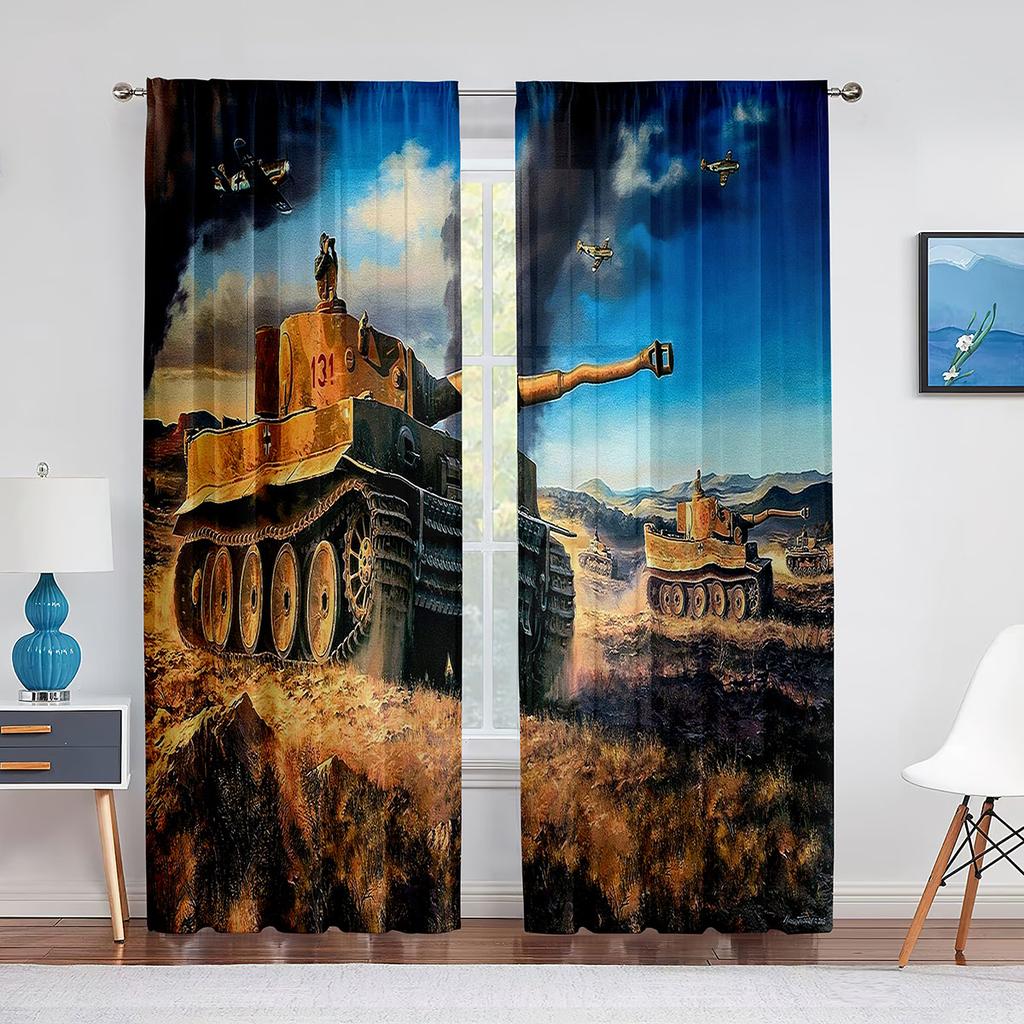 Tende Voile Tulle Carro Armato Blindato da Guerra Militare per Bambini Uomini Camera da Letto Tenda per Finestra Soggiorno Tende Trasparenti Drappeggi in Organza