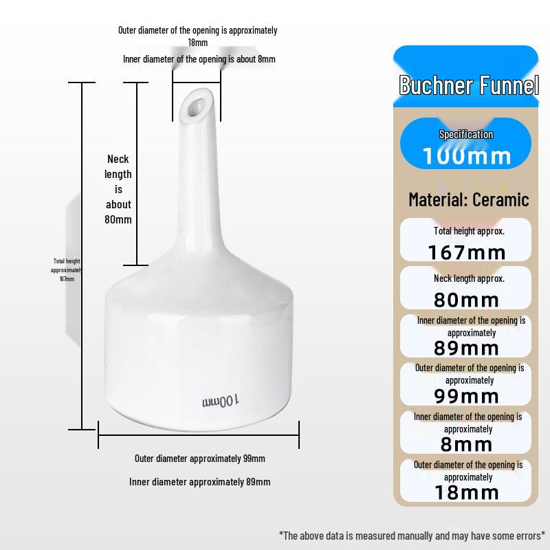 Multi-Size Ceramic Buchner Funnel: 60mm to 200mm Suction Filtration Funnel with Leak-Proof Filter