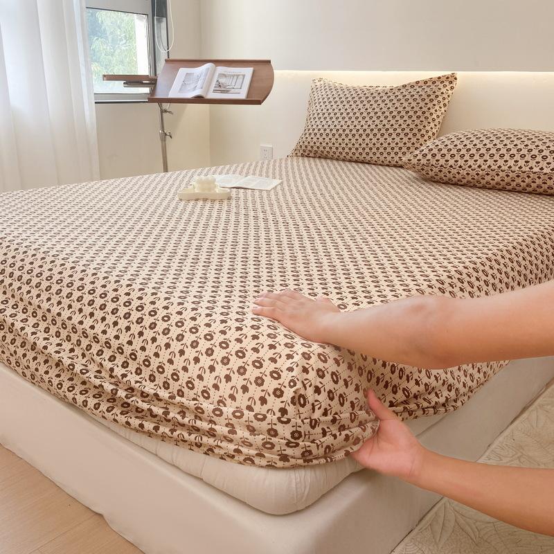 Простыня с эластичным мытым хлопковым голубым цветочным принтом — фото 26