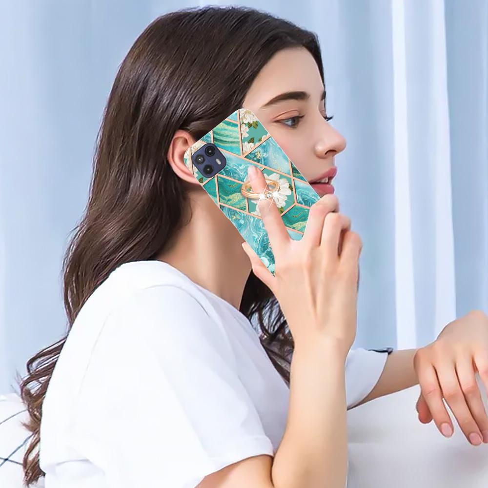 Ringhalterung, goldener Rand, Gitter, Marmorblume, IMD, ultradünne Telefonhülle für Motorola Moto E20, E30, E40, G31, G41, G50, G51, G71, G10, G20, G30, G40, G60 ...