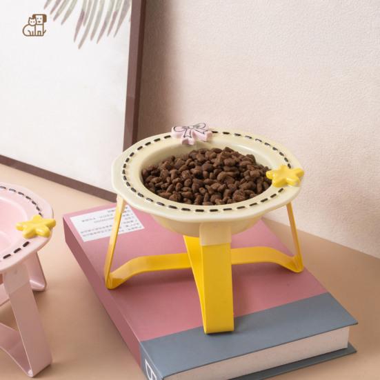 Ceramic Feeding Bowl for Dogs & Cats, Whisker Friendly Kitten Food Water Dish, Wide Shallow Pet Feeder Plate for Dry Wet Food