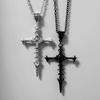 Retro Gothic Sliver Color Skeleton Cross Pendant Necklace for Women Men Halloween Party Collar Chain Punk Jewelry Accessory Gift