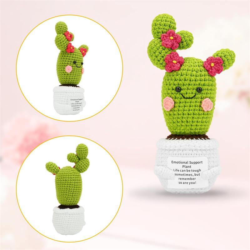 Handmade Emotional Support Pickle Gift, Cucumber Crochet Inspirational Gifts with Wooden Base, Cute Knitted Cucumber Funny Pickle