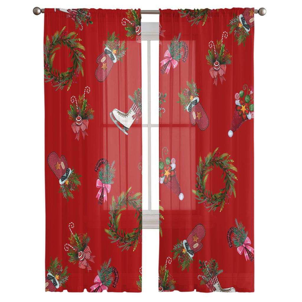 Christmas Christmas Tree Decoration Sheer Curtains For Kids Bedroom Living Room Voile Curtains Xmas Kitchen Tulle Curtain