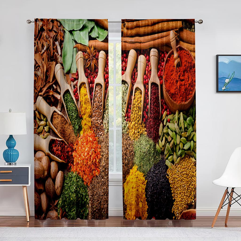 Spices and Herbs Peppers On A Wooden Background Sheer Curtain for Living Room Curtains Bedroom Kitchen Tulle Curtains Window