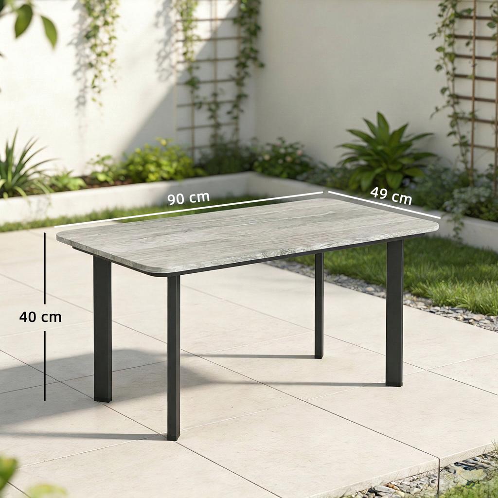 Outdoor Garden Coffee Table Garden Table With Slatted Wood Plastic Composite Top And Metal Frame Grey