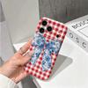 Classic Red Gingham Blue Floral Motif Bow Art Graphic Film Aesthetic Protective Shockproof Bumper Phone Case Cover For iPhone 14 15 16 Pro Max Plus
