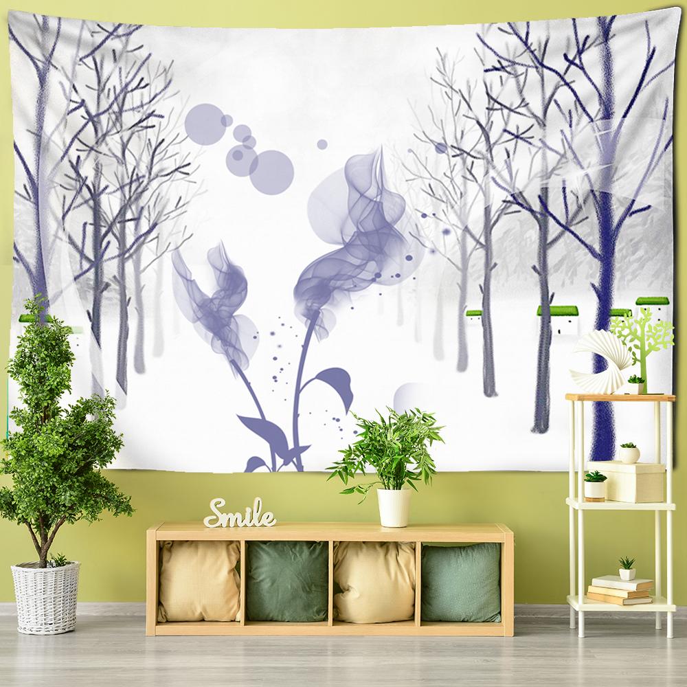 Snowfield Oil Painting Tapestry Wall Painting Trees Flowers Art Simple Lines Bohemian Mandala Bedroom Home Decor