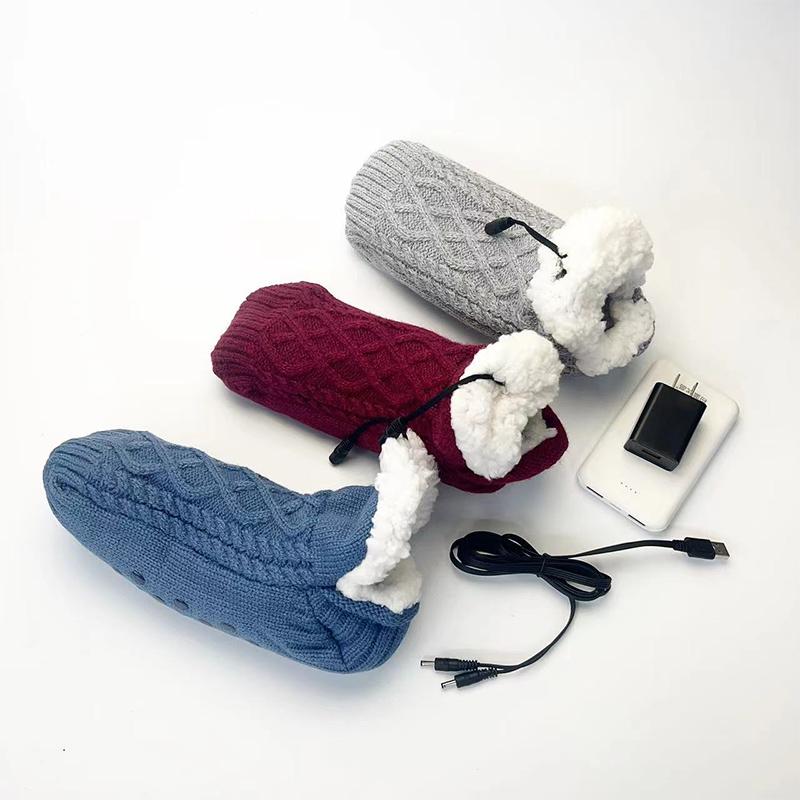 Electric Heated Fleece Socks Slippers For Men Women, Winter Usb Heating Pad Knitted Socks Foot Heater