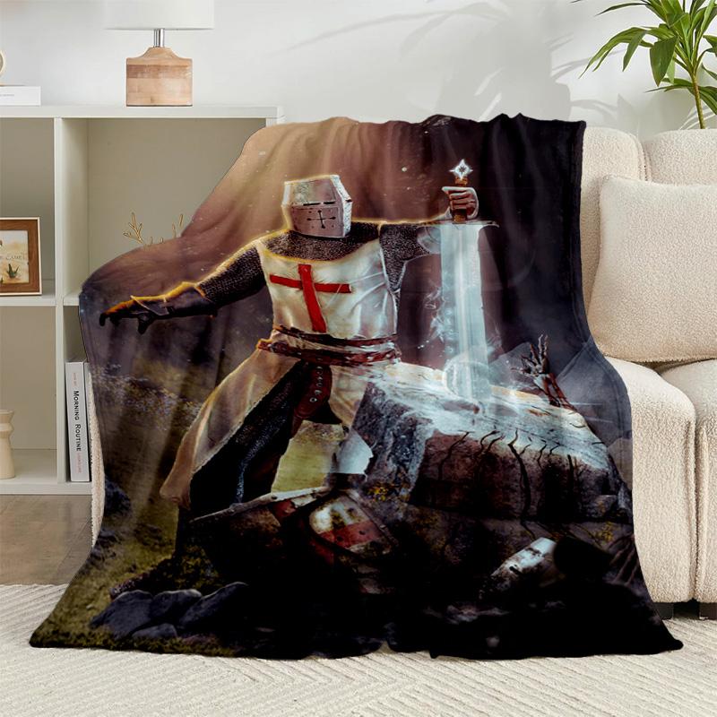 1PC Knights Templar Symbol Flannel Blanket Gift, Suitable for Both Men And Women, Soft Ideal for Beds And Sofa, Birthday Or Christmas Gift