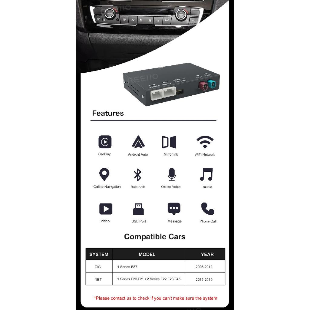 CarPlay Wireless Android Auto For BMW 1 Series F20 F21 2 SeriesF22 F23 F45 CIC/ NBT System Module Navigation Airplay
