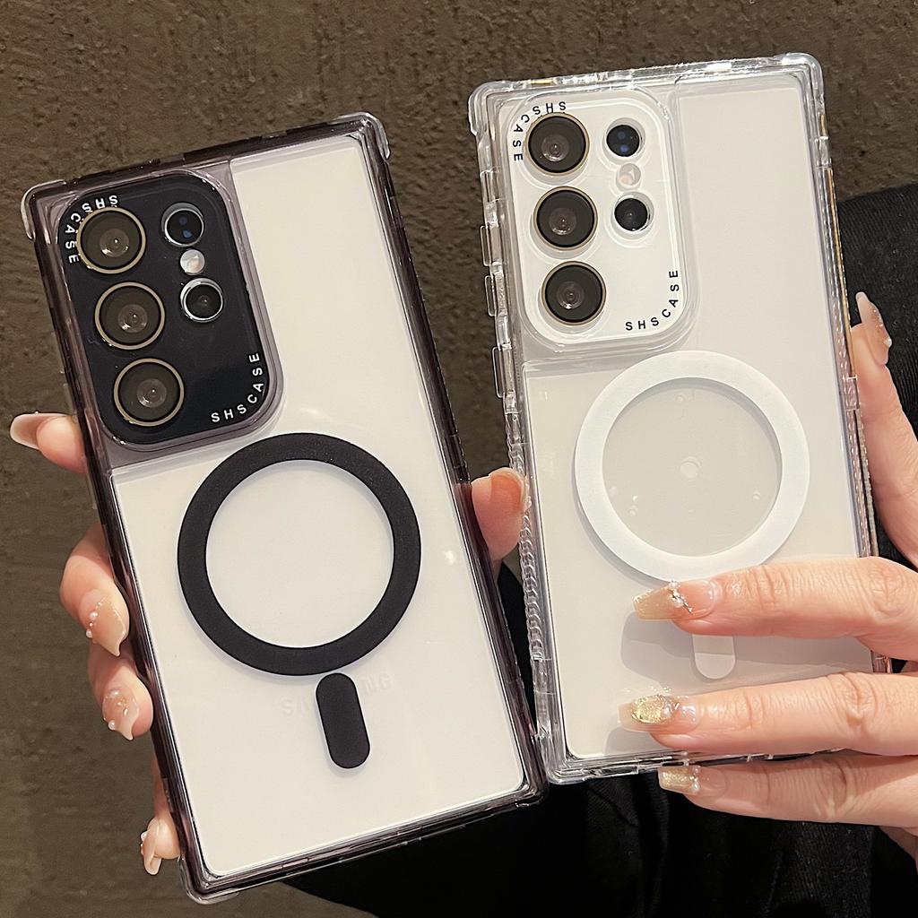 For Samsung Galaxy S25 Ultra Magnetic Case Clear Colorful Frame TPU + PC Phone Back Cover with Lens Film