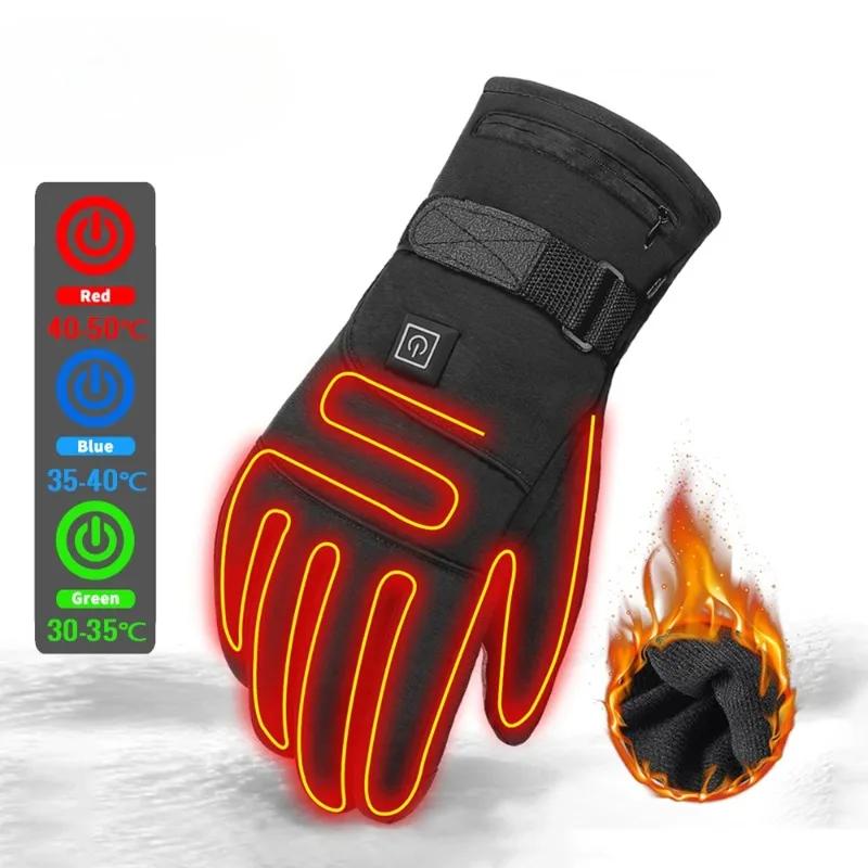 Heating Gloves Electric Heated Winter Waterproof Skiing Gloves Touch Screen Motorbike Racing Riding Gloves Cold Protection