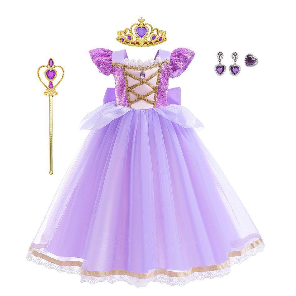 Moda femminile: Abito da Ballo in Tulle Principessa dai Capelli Lunghi - Vestito di Compleanno Estivo per Bambini Sofia La Principessa & Costume Cosplay