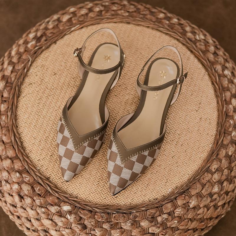 Baotou Women's Sandals Women's Slippers Wear Pointed Real Sheepskin Light Mouth Single Shoes Thick Heel with Flat Shoes