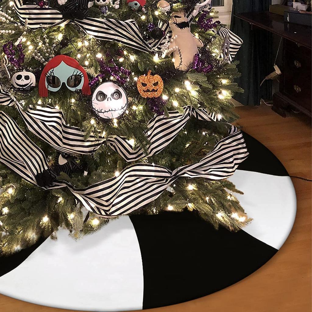 Black and White Lollipop Halloween Christmas Tree Skirt Exquisite Printed Short Plush Double-layer Tree Skirt Christmas