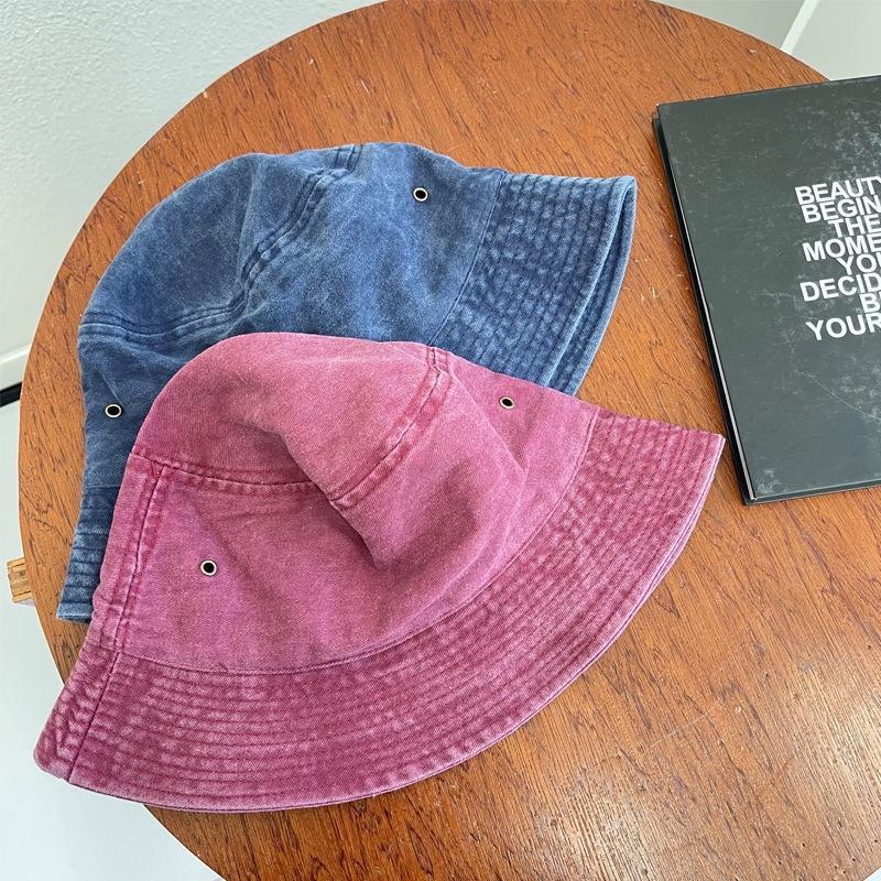 Retro Washed Denim Bucket Hat Fashionable and Old Short Edge Basin Hat Breathable Solid Color Thin Spring and Summer