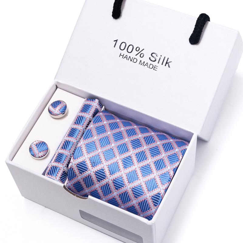 Men's 1200-Needle High-Density Business Stripe & Paisley Tie Set - 6 Piece Groom & Wedding Gift Box