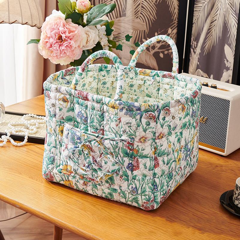 Floral Large Capacity Fabric Laundry Hamper with Easy Carry Handles Rural Pastoral Style Clothing Storage Baskets Home Organizer