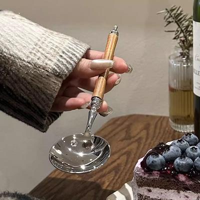 Stainless Steel Round Spoon Net Red Golden Dinner Long Handle Stirring Dessert Spoons For Kitchen Accessories Gadgets