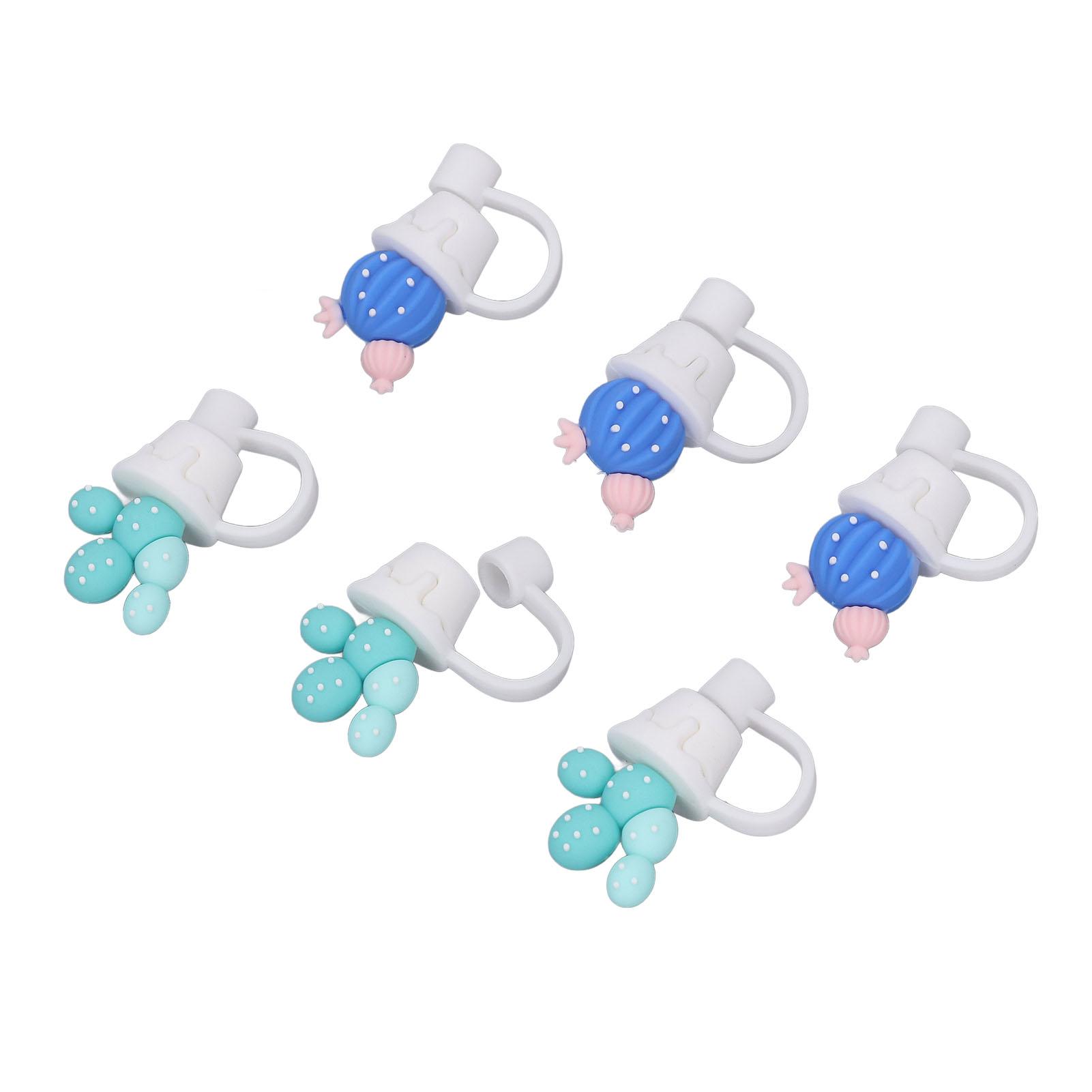 6Pcs Silicone Straw Caps Covers Cartoon Resuable Dustproof Drinking Straw Tip Cap