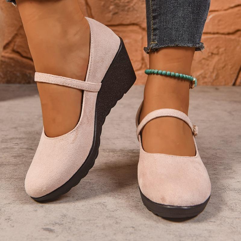 

Spring and Autumn solid color thick bottom light mouth comfortable suede soft bottom wedge heel round head single shoes large size women s shoes 36