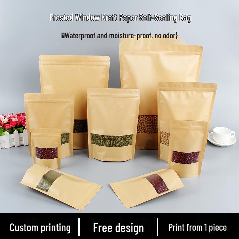 Custom Moisture-Proof Kraft Paper Bags with Window for Baking and Tea